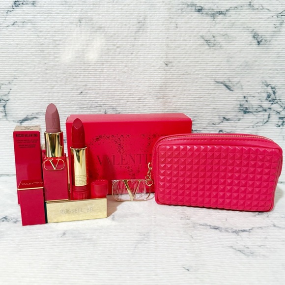 Valentino Other - Valentino Full Size Nude and Red Lipstick Set with Mini Bag